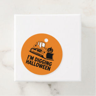 I'm Digging Halloween Pumpkin Face Tractor Kids Favor Tags