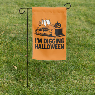 I'm Digging Halloween Pumpkin Face Tractor Kids Garden Flag