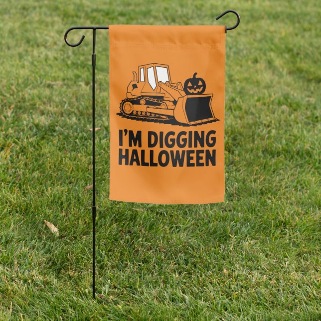 I'm Digging Halloween Pumpkin Face Tractor Kids Garden Flag (In SItu)