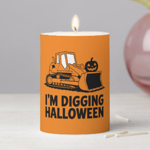 I'm Digging Halloween Pumpkin Face Tractor Kids Pillar Candle