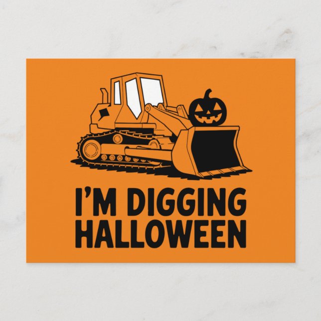 I'm Digging Halloween Pumpkin Face Tractor Kids Postcard (Front)