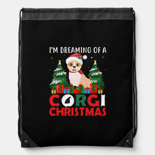 im dreaming of a corgi dog christmas drawstring bag