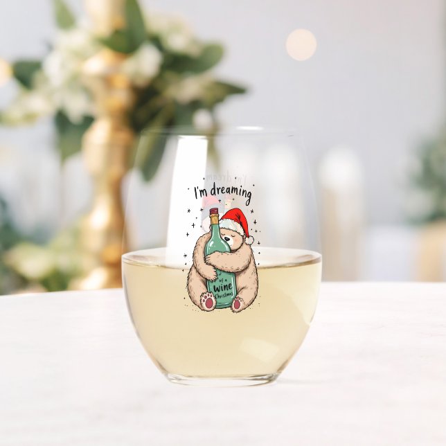 I'm Dreaming of a Wine Christmas  Stemless Wine Glass (Insitu (Wedding))