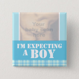 "I'm expecting a boy" ultra 3D scan blue badge Button