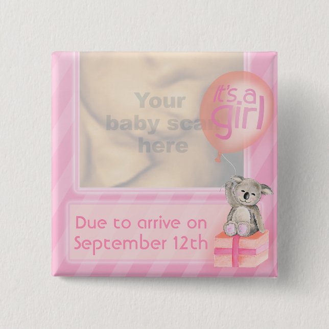 "I'm expecting a girl" ultra 3D scan pink badge Pinback Button (Front)