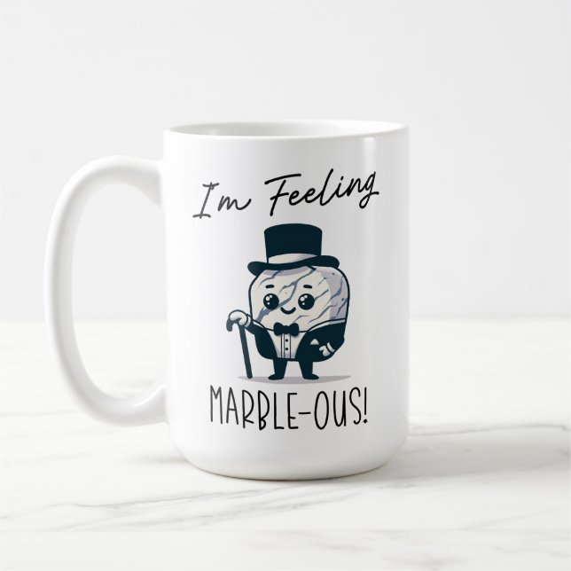 I'm Feeling Marble-ous - Cute Geology Pun Cartoon Coffee Mug (Left)
