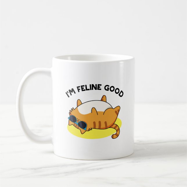 I'm Feline Good Funny Fat Cat Pun  Coffee Mug (Left)