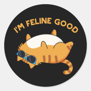 I'm Feline Good Funny Fat Cat Pun Dark BG Classic Round Sticker