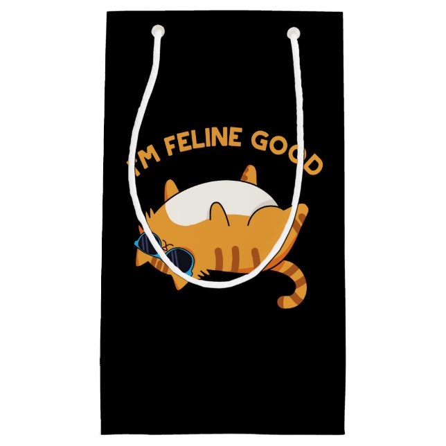 I'm Feline Good Funny Fat Cat Pun Dark BG Small Gift Bag (Front)