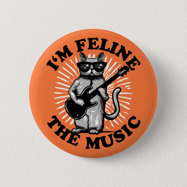I'm Feline The Music | Guitar Player Cat Button (Front)