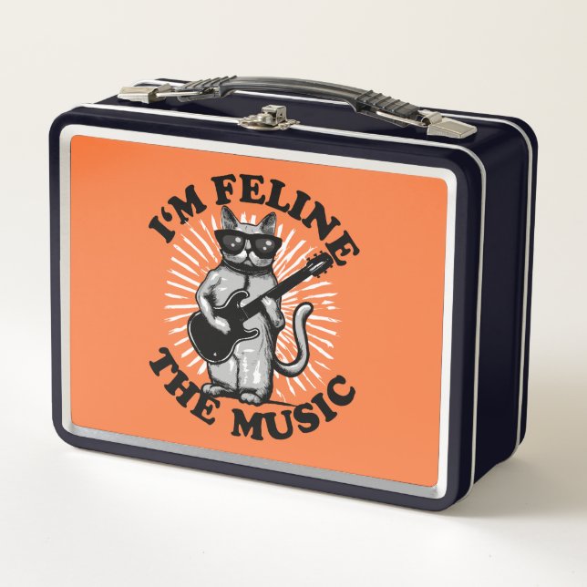 I'm Feline The Music | Guitar Player Cat Metal Lunch Box (Front)
