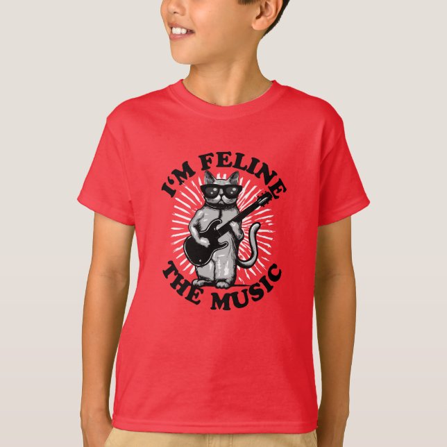 I'm Feline The Music | Guitar Player Cat T-Shirt (Front)
