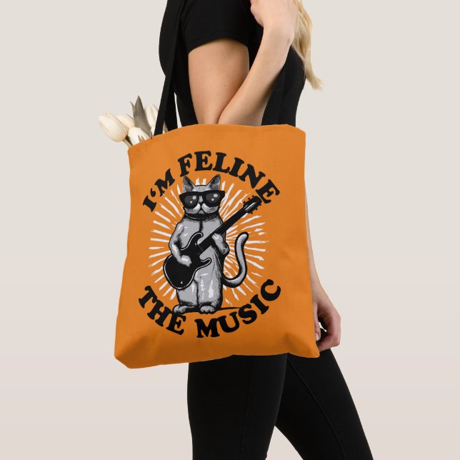 I'm Feline The Music | Guitar Player Cat Tote Bag (Close Up)