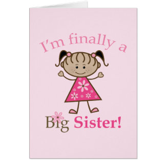 I'm Finally a Big Sister Ethnic Stick Figure Girl Cards