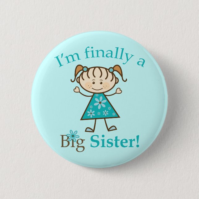 I'm Finally a Big Sister Stick Figure Girl Button (Front)
