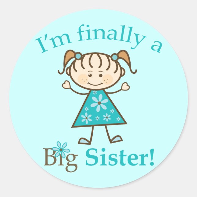 I'm Finally a Big Sister Stick Figure Girl Classic Round Sticker (Front)