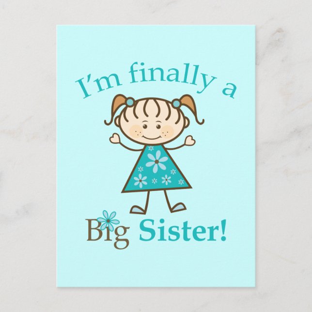 I'm Finally a Big Sister Stick Figure Girl Postcard (Front)