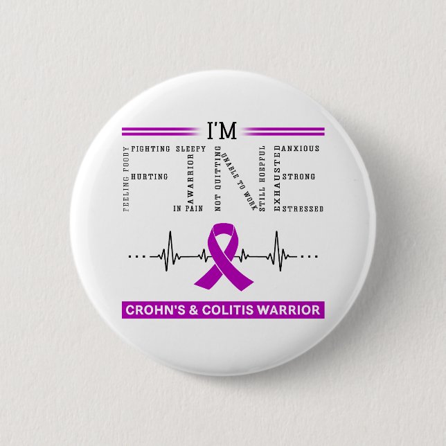 I'm Fine Crohn's and Colitis Warrior Button (Front)