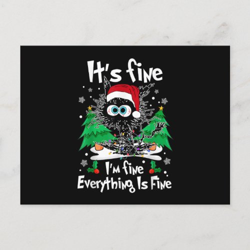 Im Fine Everything Is Fine Black Cats Tree Christ Announcement Postcard