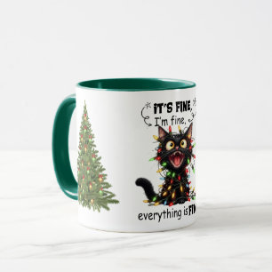 I'm Fine Everything Is Fine Cat Christmas Lights Mug