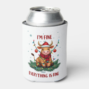 I'm Fine Everything is Fine Christmas Highland Cow Can Cooler