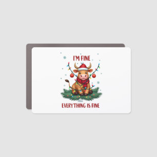 I'm Fine Everything is Fine Christmas Highland Cow Car Magnet
