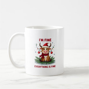 I'm Fine Everything is Fine Christmas Highland Cow Coffee Mug