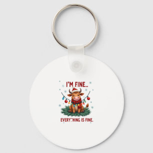 I'm Fine Everything is Fine Christmas Highland Cow Keychain