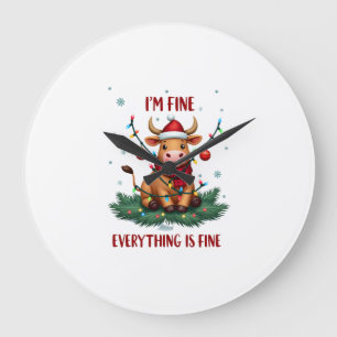I'm Fine Everything is Fine Christmas Highland Cow Large Clock