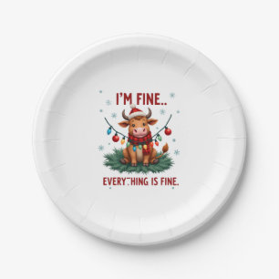 I'm Fine Everything is Fine Christmas Highland Cow Paper Plates