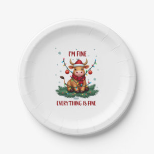 I'm Fine Everything is Fine Christmas Highland Cow Paper Plates