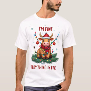 I'm Fine Everything is Fine Christmas Highland Cow T-Shirt