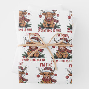 I'm Fine Everything is Fine Christmas Highland Cow Wrapping Paper Sheets