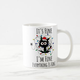 I'm Fine Everything Is Fine Cute Cat Christmas Lig Coffee Mug