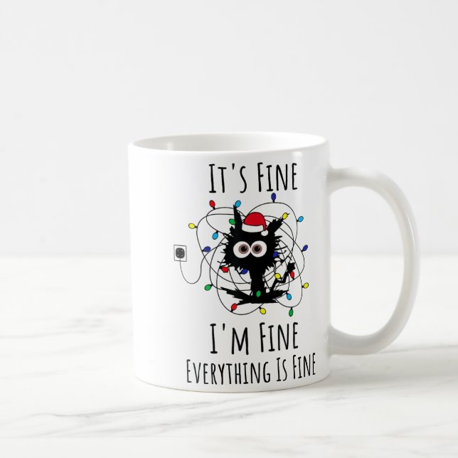 I'm Fine Everything Is Fine Cute Cat Christmas Lig Coffee Mug (Right)
