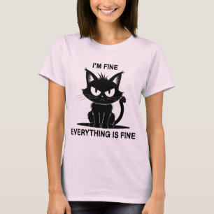 I'm Fine Everything Is Fine Funny black Spiky Cat T-Shirt