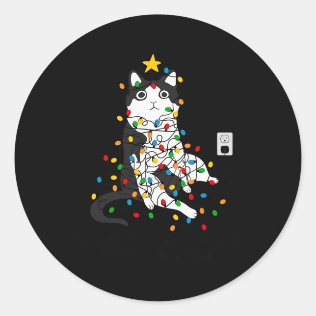 I'm Fine Everything Is Fine Funny Cat Christmas Li Classic Round Sticker (Front)