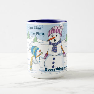 I'm Fine Everything is Fine Funny Snowman Mug