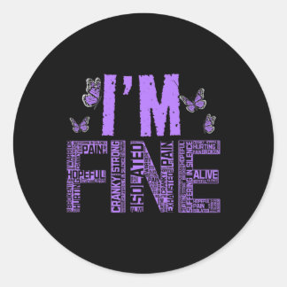 I'm Fine Fibromyalgia Warrior Fibro Awareness Purp Classic Round Sticker