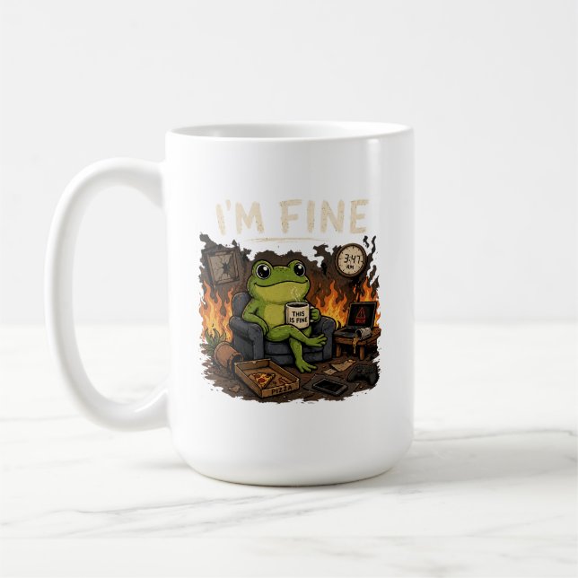 I'm Fine Frog This Is Fine Meme Art Coffee Mug (Left)