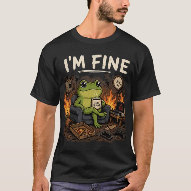 I'm Fine Frog This Is Fine Meme Art T-Shirt (Front)