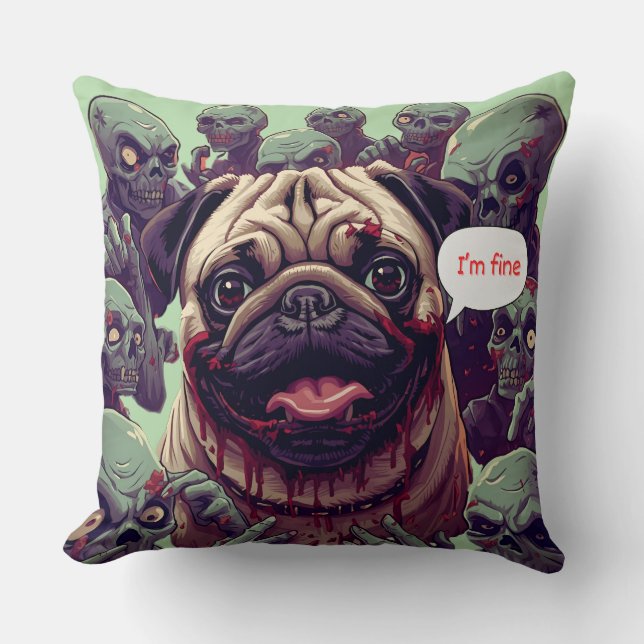 "I'm Fine!" Halloween Dog T-Shirt Design – Wendigo Throw Pillow (Front)