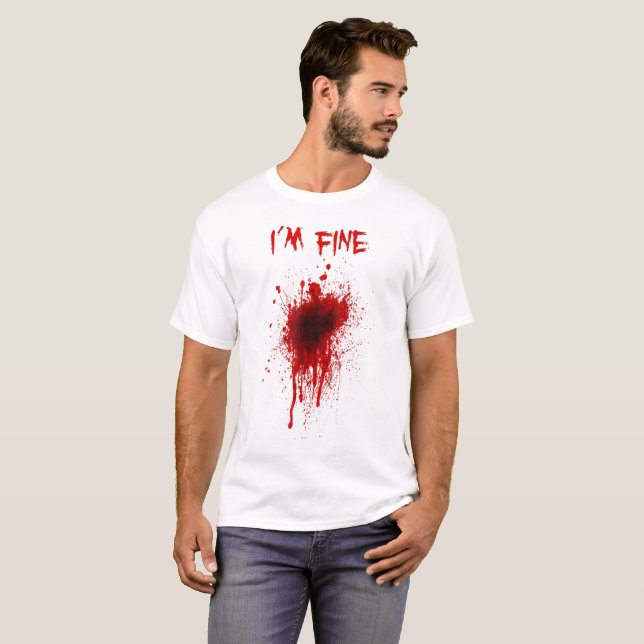 Funny 'I'm Fine' Blood Splatter T-Shirt For Women - Halloween Horror Graphic Tee, Casual Round Neck Top - View #8