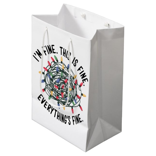 Im Fine This is Fine Everything is Fine Funny Xmas Medium Gift Bag (Front Angled)