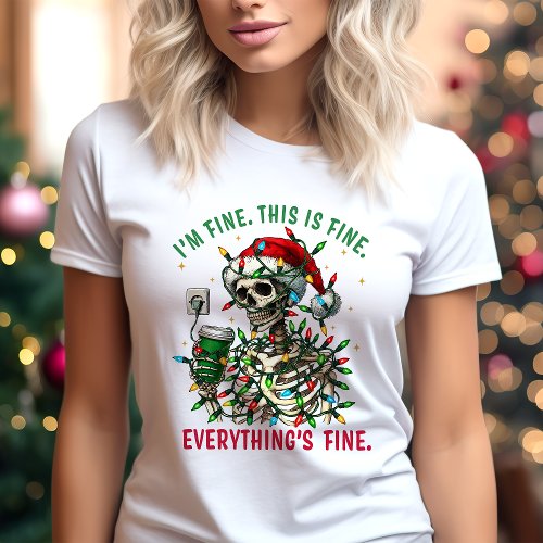 I'M Fine This Is Fine Skeleton Funny Christmas Tri-Blend Shirt