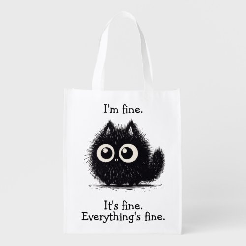 Im fine Wide eyed black cat Grocery Bag