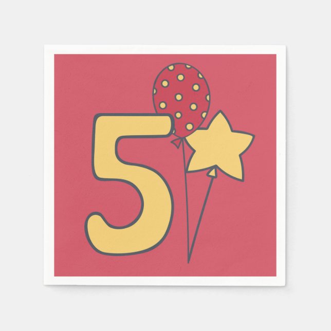 I'm Five - Cute Balloon Yellow & Red 5th Birthday Napkins (Front)