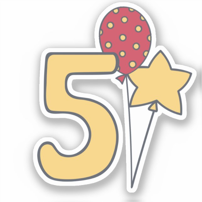 I'm Five - Cute Balloon Yellow & Red 5th Birthday Sticker (Front)
