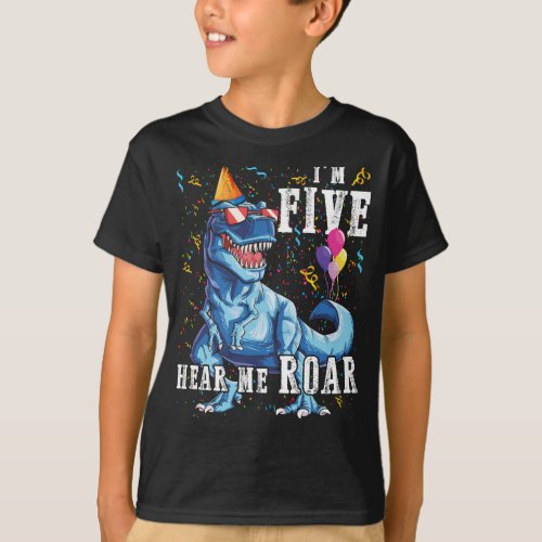 Im FIVE Hear me Roar 5th Birthday Dinosaur Shirts