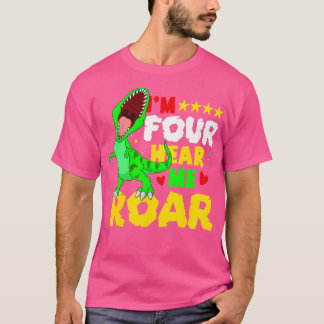 I'M Four Hear Me Roar 4 Years Birthday Boy Dinosau T-Shirt